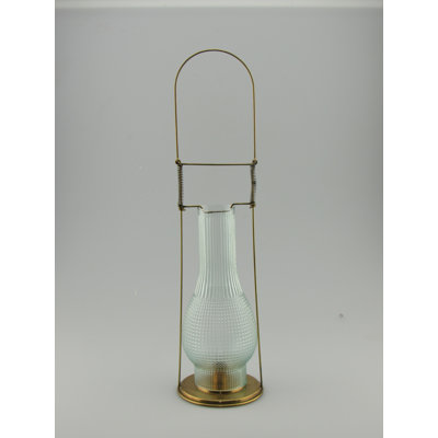 18.75'' Brass Tabletop Candlestick Holder with Green Tinted Globe