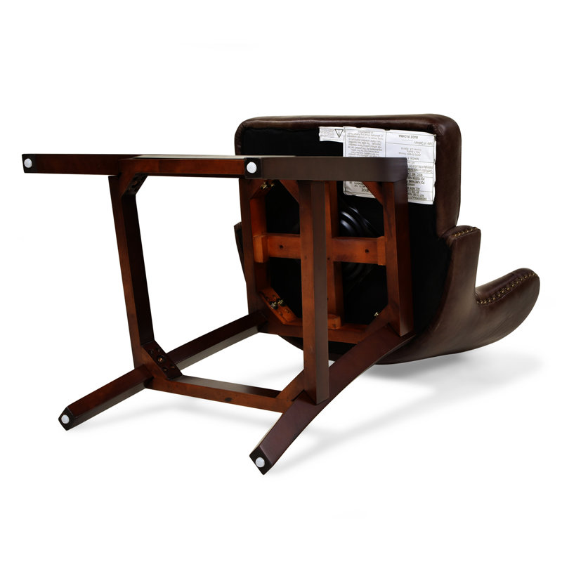 Broncho Swivel Upholstered Counter Stool with Solid Wood Frame, Mid Brown Faux Leather