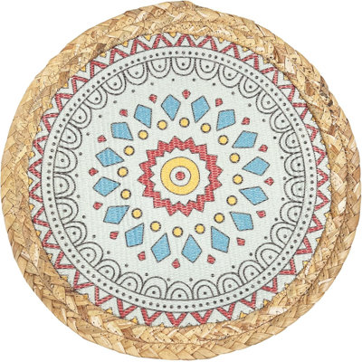 Ensemble de 4 napperons 13 "Aqua Diamond Eclectic Mandala Water Edge Hyacinth