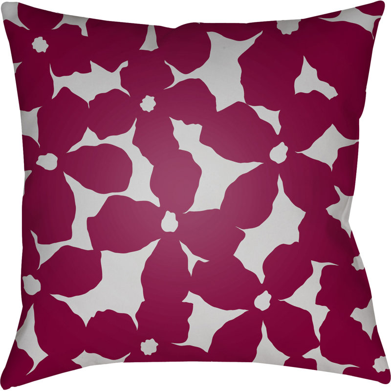 Moody Floral Floral Outdoor Throw Pillow, 18" H x 18" W x 4" D, Grey/Black