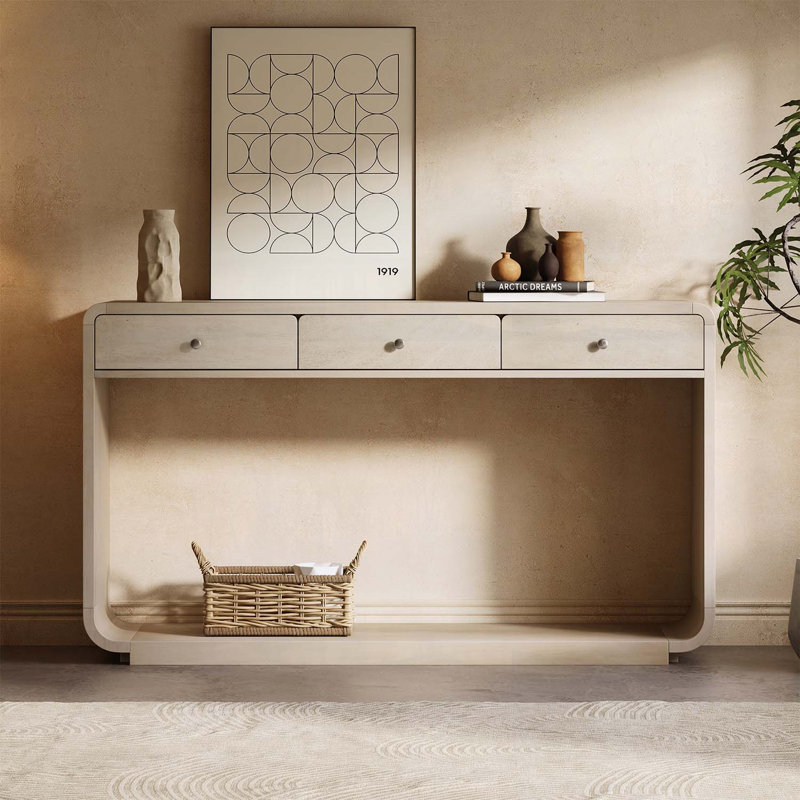 Console avec pieds courbés élégants, pour le vestibule, le couloir ou le salon, Naturel