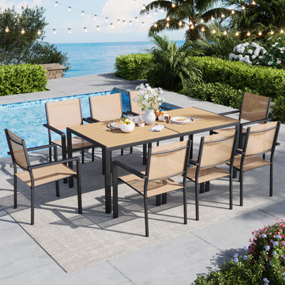 9 Piece Outdoor Patio Set, High Top Patio Bar Set With Round Table  (1.96'' Umbrella Hole)  And 2 Swivel Dining Chairs With Lumbar Pillow, Outdoor Set For Backyard, Poolside,  Patio