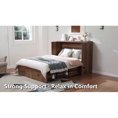 Gracie Oaks Murphy Bed, Farmhouse Murphy Storage Bed With Large Storage Drawer & Charging Station