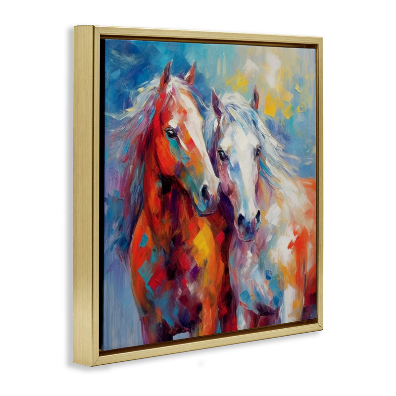 Art abstrait sur toile, "Chevaux brossés abstraits" par Irena Orlov, Cadre flottant métallique doré, H 18 po x l 18 po