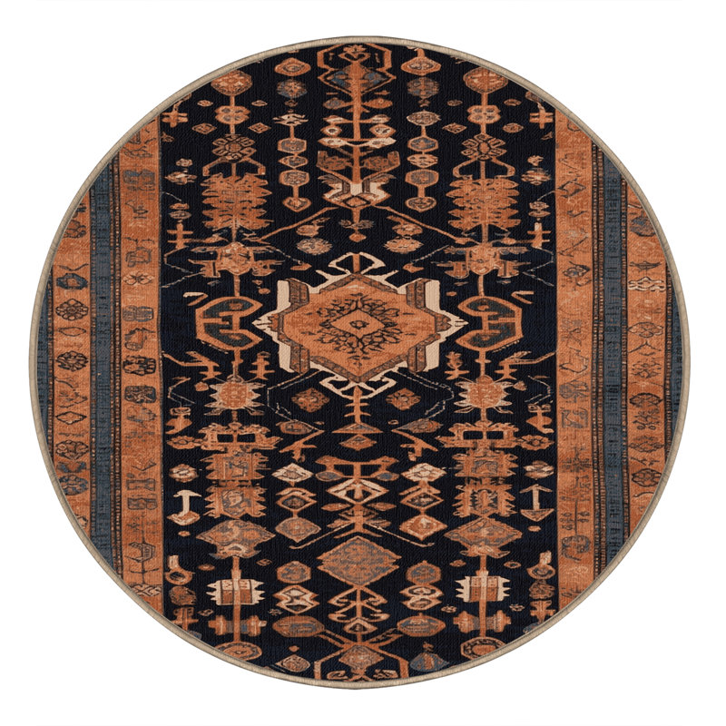Tapis brun turc lavable à la machine, Rond 6 pi