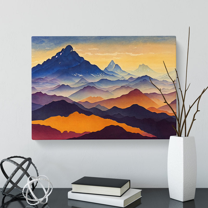 Watercolour Mountain Landscape Vol.1 - Wrapped Canvas, 35cm H x 50cm W x 3cm D