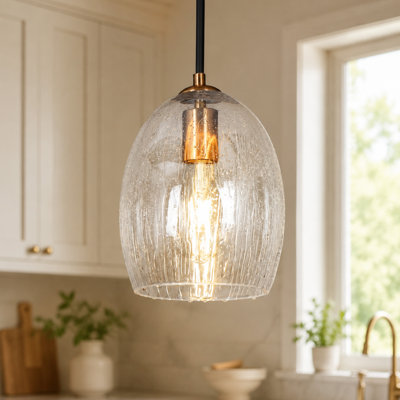  Meya 1-Light Dimmable Oval Kitchen Island Pendant Light with Hand-Blown Textured Glass 