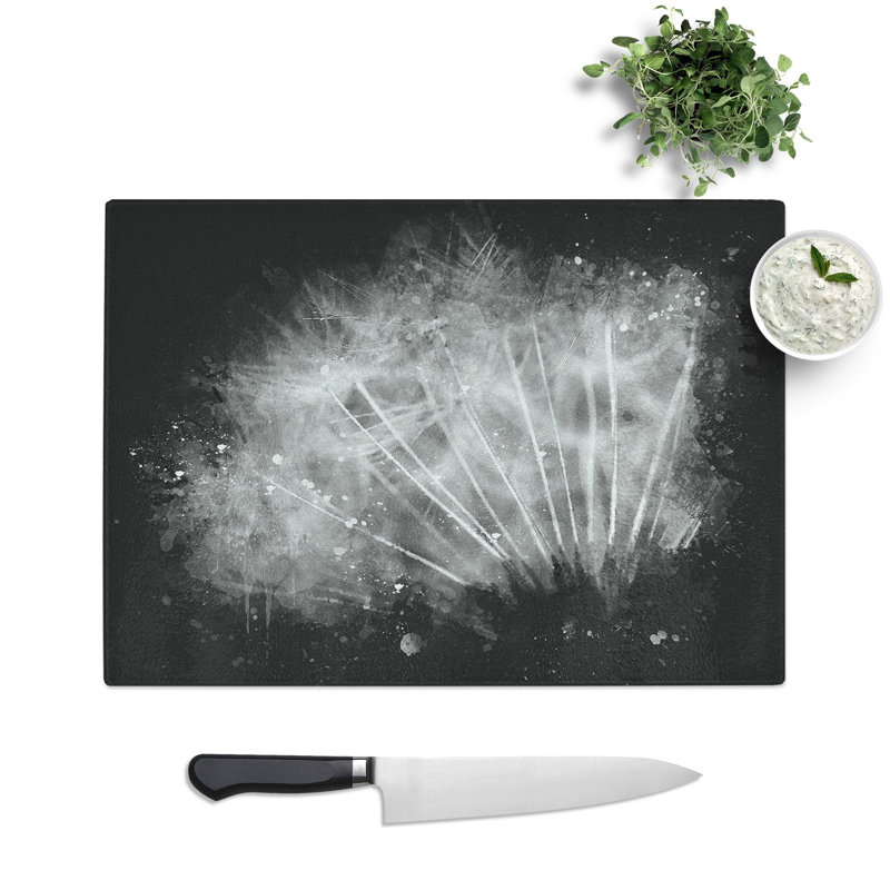 Tempered Glass Dandelion Seed Sketch Chopping Board, 28.5 cm x 39 cm
