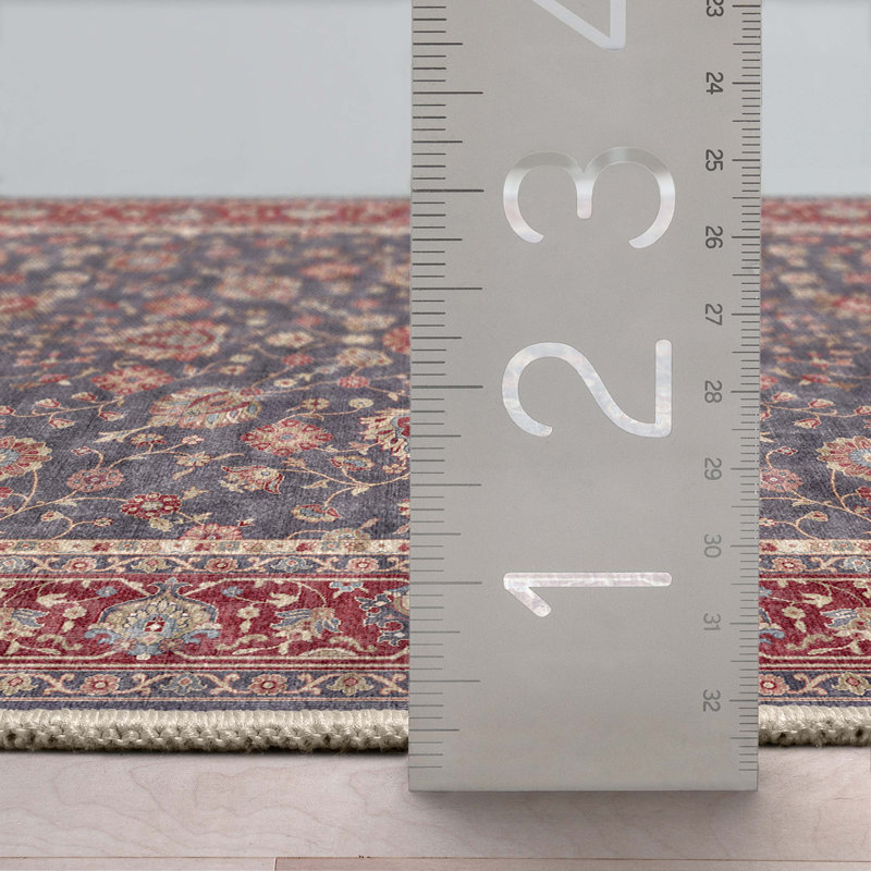 Tapis bleu marine et rouge Dyrk Rome, Tapis de couloir 2 pi 3 po x 7 pi 3 po
