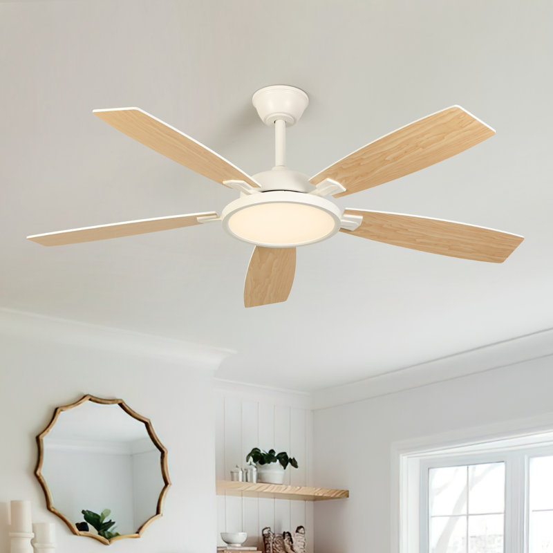 Ventilateur de plafond 52 po avec lumières DEL et télécommande Karlena, Noir, Brun