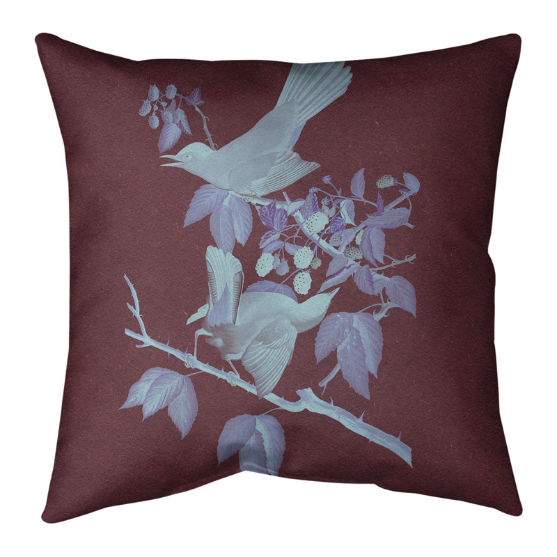 Housse et insert de coussin carré John Bird Audubon, 26 po x 26 po, Housse de coussin seulement, Marron / bleu ciel