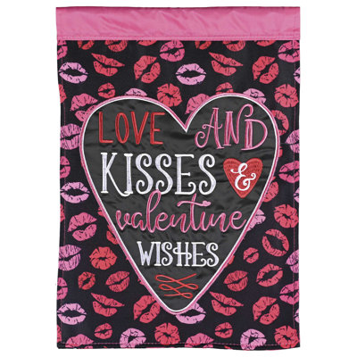 Garden Flag Love Kisses Valentine Wishes