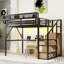 Lit mezzanine double en métal avec bureau peu encombrant, design noir moderne pour les adolescents