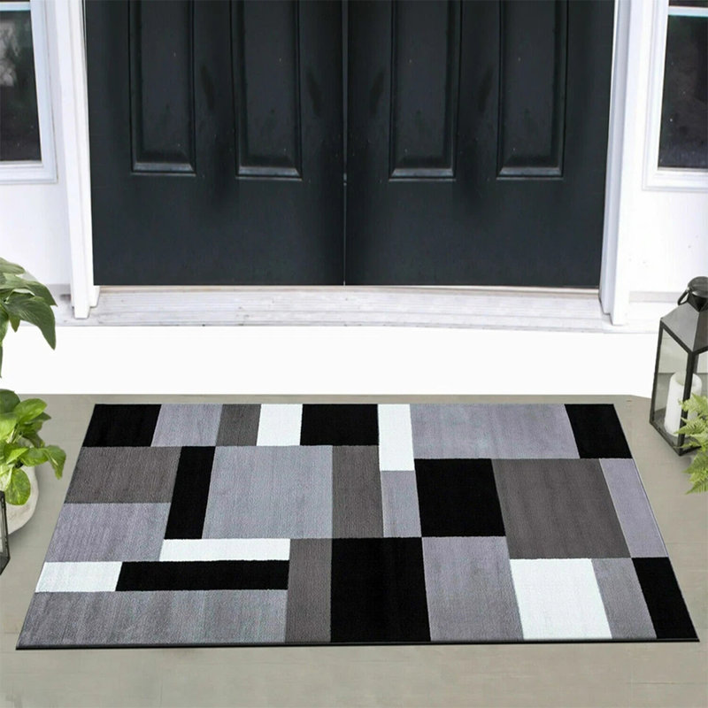 KILAS Grey Area Rug & Runner – Non-Slip Polypropylene Carpet for Hallway, Bedroom & Kitchen, Rectangle 60 x 110cm