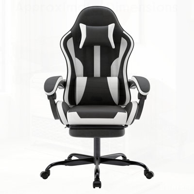 Chaise de jeu, chaise d'ordinateur ergonomique avec repose-pieds et support lombaire, chaise de jeu réglable en hauteur avec siège pivotant à 360 ° et appui-tête pour le bureau ou les jeux