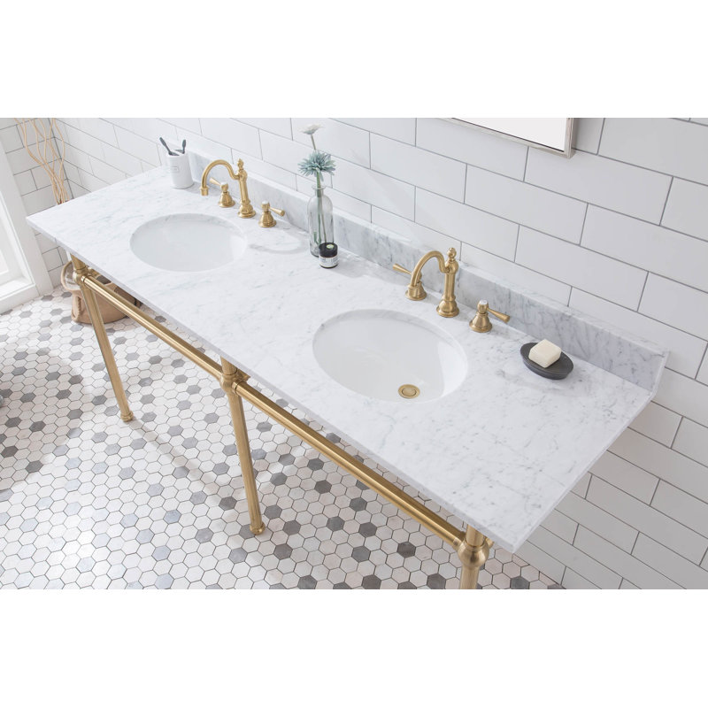 Embassy 33" Tall Stone Oval Console Bathroom Sink with Overflow, Satin Brass