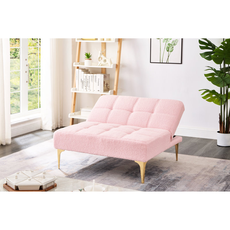 Fauteuil futon convertible rose avec pieds en tissu et en métal doré - confortable pour un usage quotidien, Ourson rose