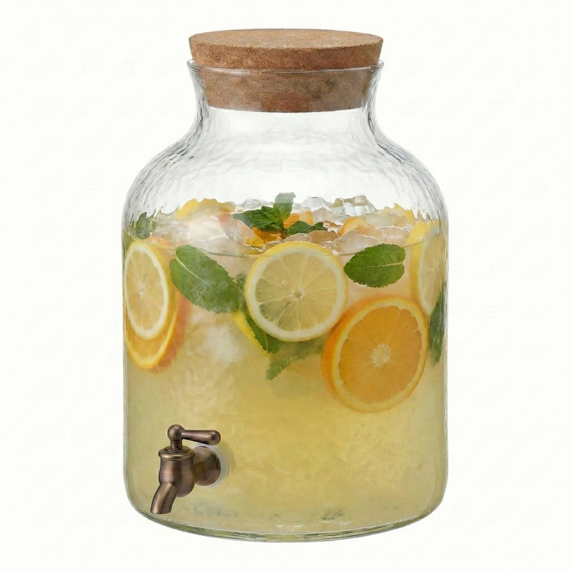 Distributeur de boissons en verre martelé 2,7 gallons avec couvercle en liège, robinet supplémentaire, tapis anti-éclaboussures, tableau noir et accessoires
