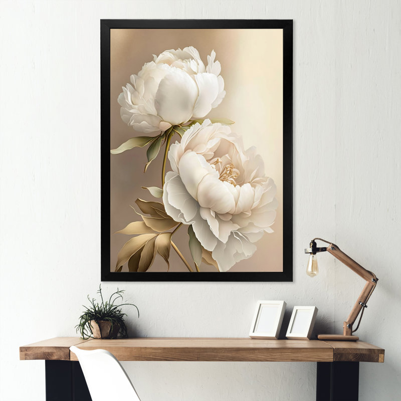 Peony Flower II - Print on Canvas, Black Picture Framed, 32" H x 24" W