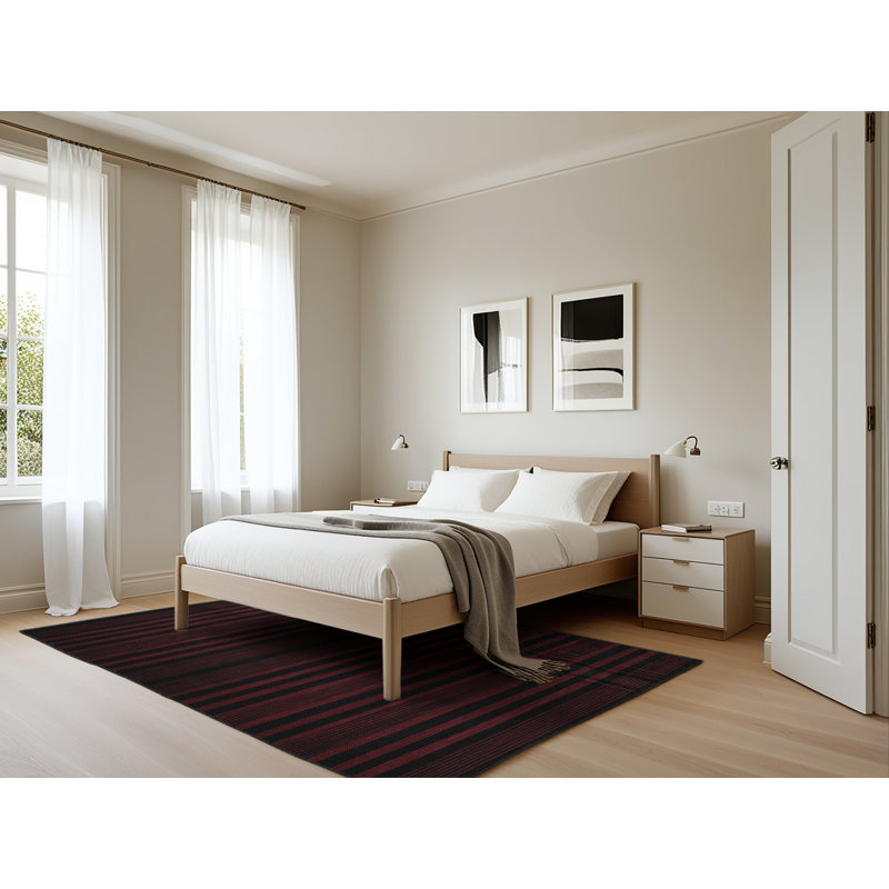 Tapis noir à rayures horizontales lavable à la machine, Rectangle 5 pi x 7 pi
