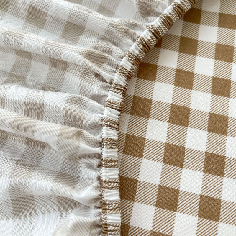 Ensemble de draps en vichy, microfibre prélavée ultra-douce, Guingan brun clair