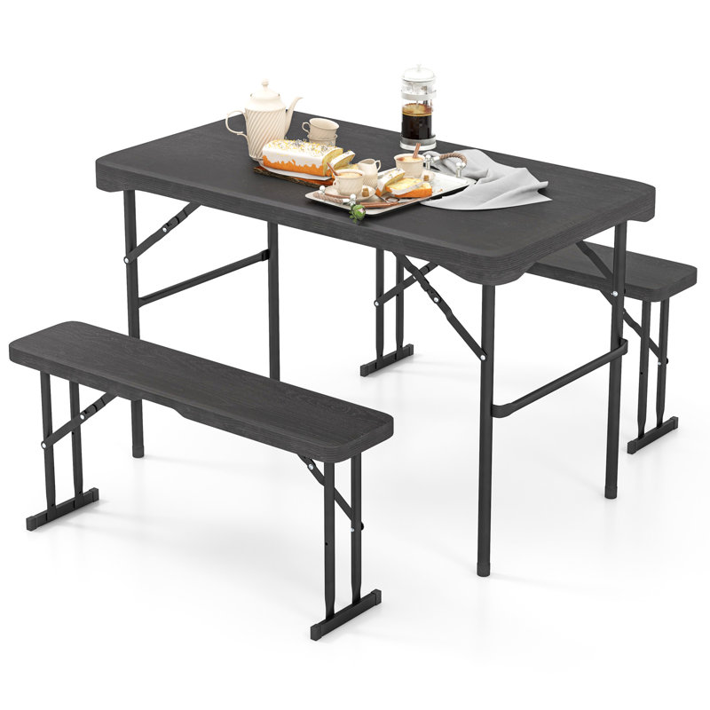 Ensemble de table de pique-nique d'extérieur avec 2 bancs et structure en métal robuste