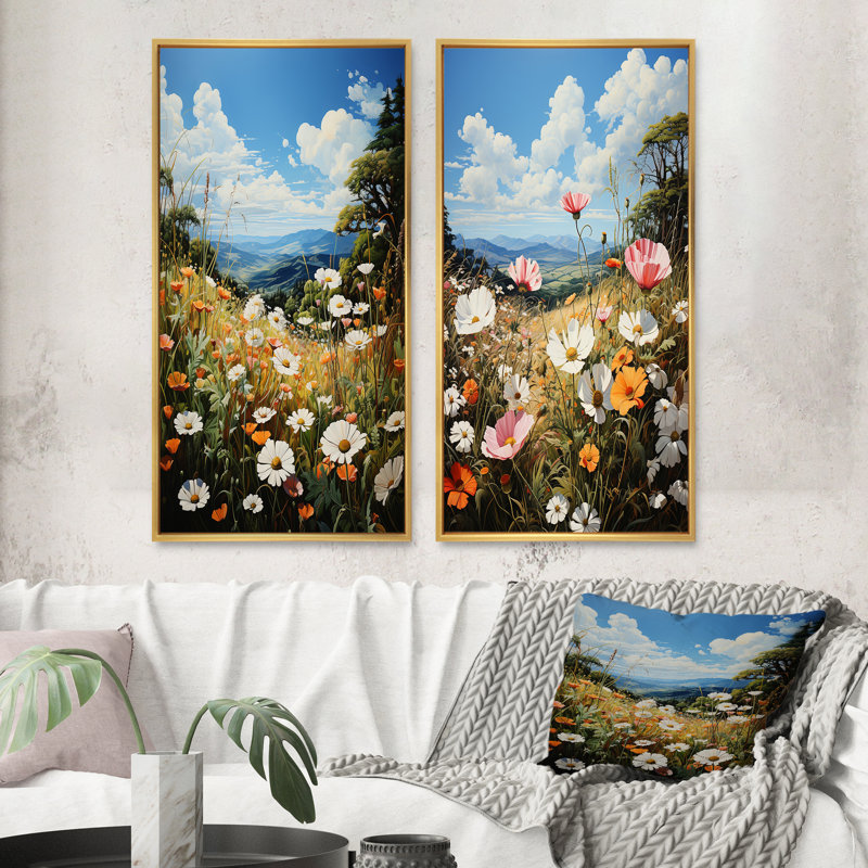 «Wildflowers Wonder Meadow», 2 pièces sur toile, Encadrement doré, H 24 po x l 20 po