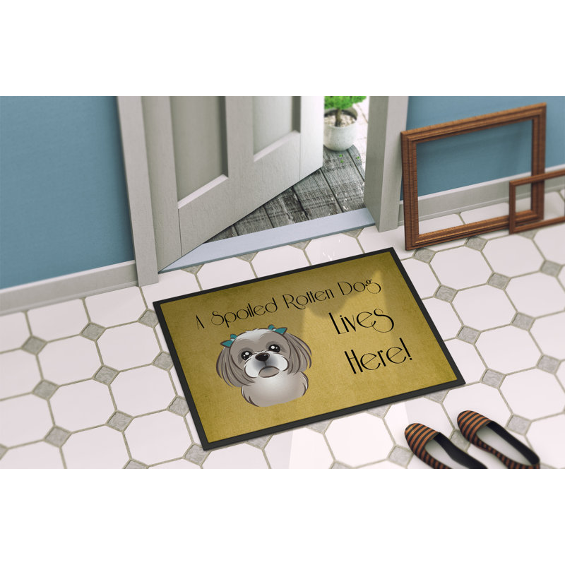 Paillasson d’extérieur antidérapant wallburg Shih Tzu, Rectangle 1 pi 6 po x 2 pi 3 po, Argent gris
