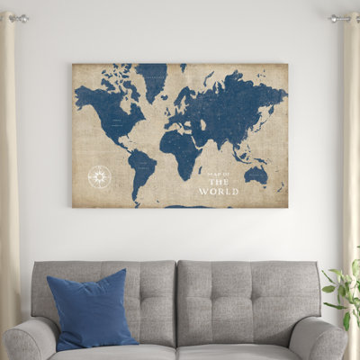 " Burlap World Map I " by Sue Schlabach Painting Print