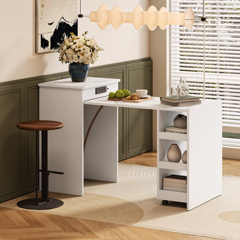 Table de salle à manger multifonctionnelle avec bureau pliable et extensible avec prises de courant