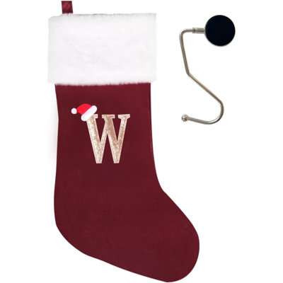 Bas de Noël monogrammés de 20 pouces avec lettres, bas de Noël super doux, bas de grand monogramme, bas de lettre rouge pour les Fêtes de Noël, cadeau de Noël…