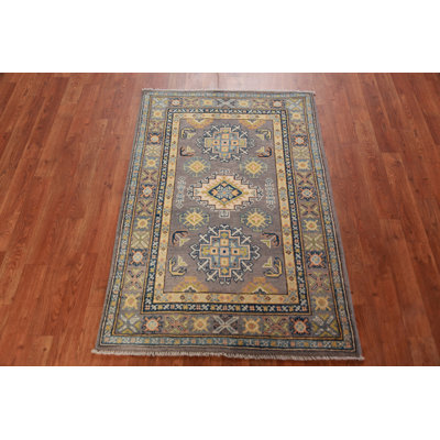 Gray Kazak Handmade Wool Accent Rug 3x4