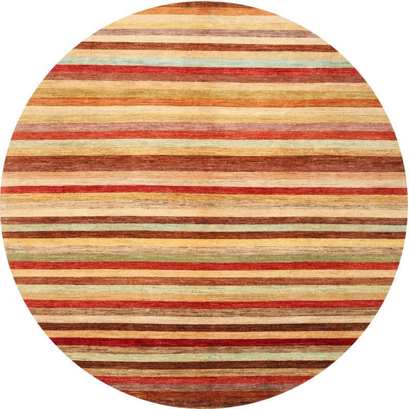 Tapis contemporain rouge / jaune, Rond 5 pi