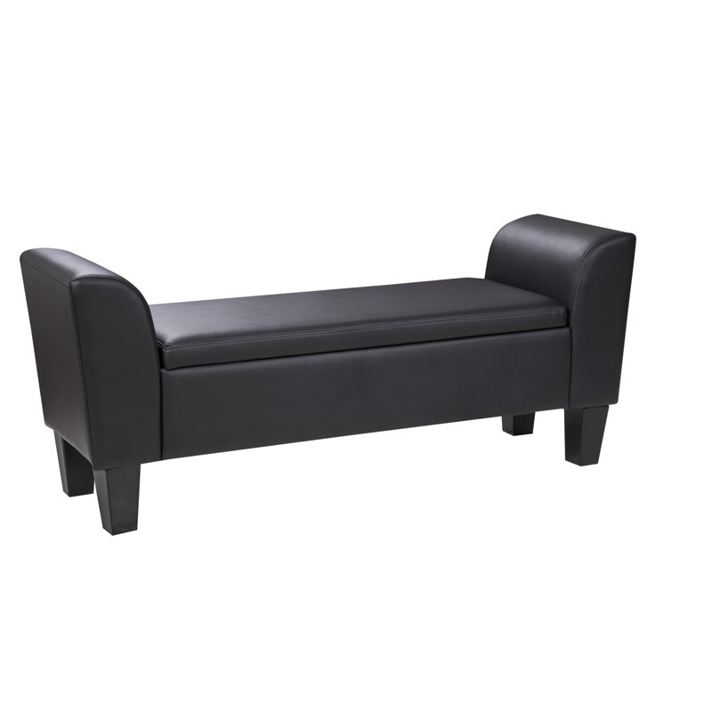 Claire Faux Leather Flip Top Storage Bench with Arms, Matte Black