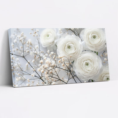 Fleurs blanches, art mural sur toile, ensemble de 1