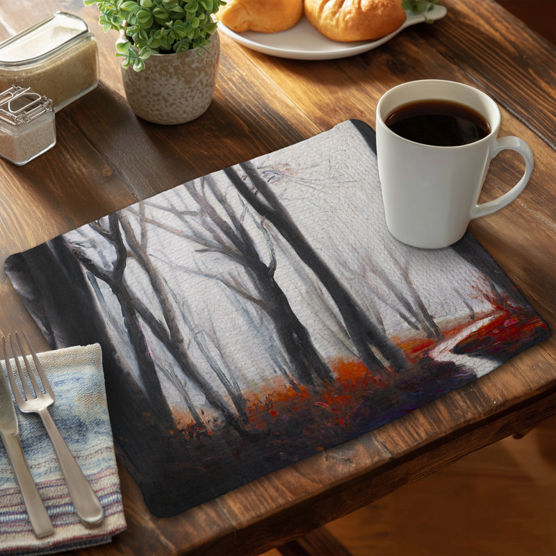 Braided Polyester Placemats Set of 4 - Mysterious Forest Design