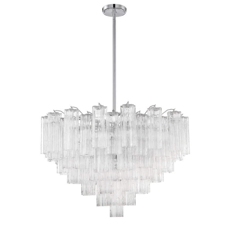 Dimmable Tiered Chandelier, Clear, Polished Chrome, 21.5" H x 32" W x 32" D