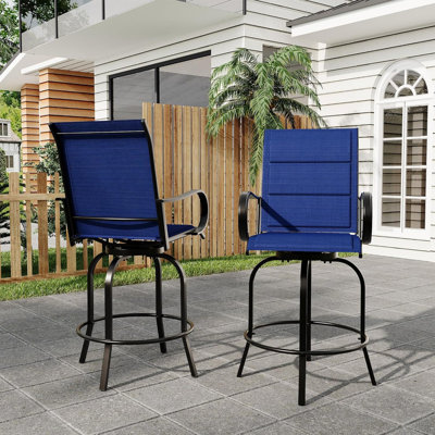 Set of 2 Outdoor Swivel Bar Chairs, 360° Rotating High Back Patio Bar Stools, Textilene Mesh, Counter Height for Deck, Lawn, Garden, Backyard