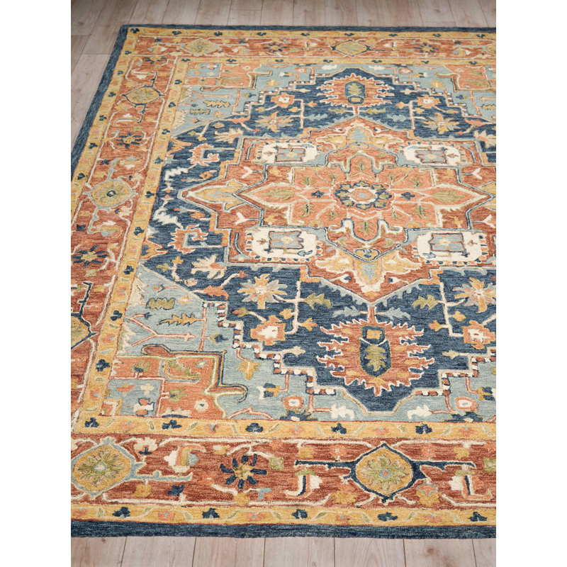 Richmond Serapi Hand Tufted New Zealand Wool Blue/Red Area Rug, 6'X9'