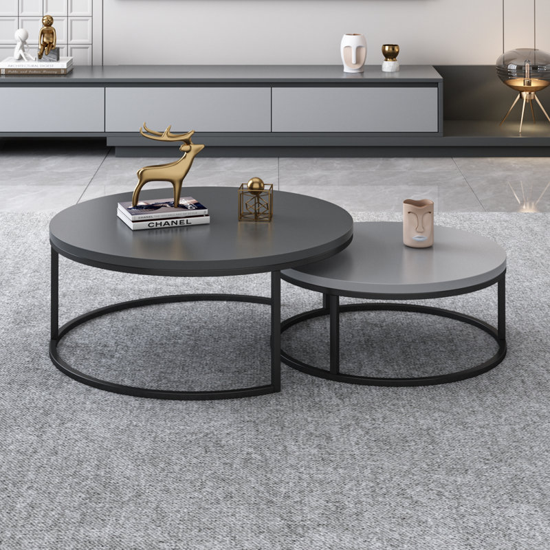Table basse gigogne ronde 2 pièces Banvra, Gris