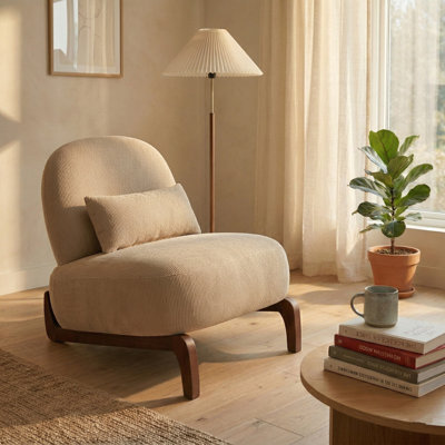 Alvera Upholstered Armless Lounge Chair With Solid Wood Base And Accent Pillow