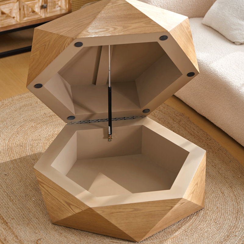 Avec rangement Table basse de salon en bois 36,61 po de style rétro avec plateau rabattable en polyéthylène avec couvercle rabattable pour un accès pratique au rangement caché Tambour massif plaqué pour le salon Chambre à coucher et bureau Naturel