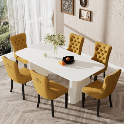 Ensemble de table de salle à manger en panneau de fibres à densité moyenne pour 4 à 6 personnes