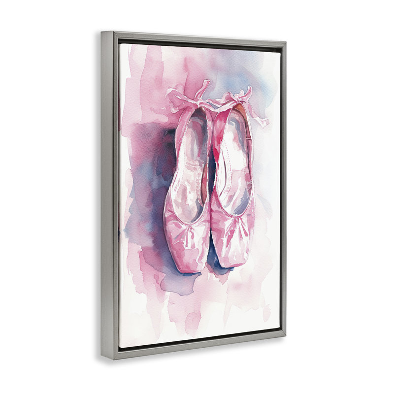 Cadre flottant Blush Ballet Pantoufles, design par Ray Powers, H 25 po x l 17 po, Cadre flottant gris lustré