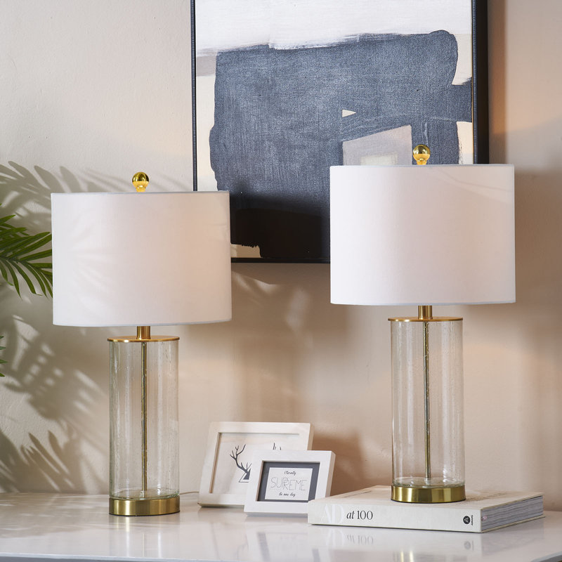 Brokk 23.5" Bubble Glass Table Lamp with 3-Way Dimming and Metal Base, Polished Gold