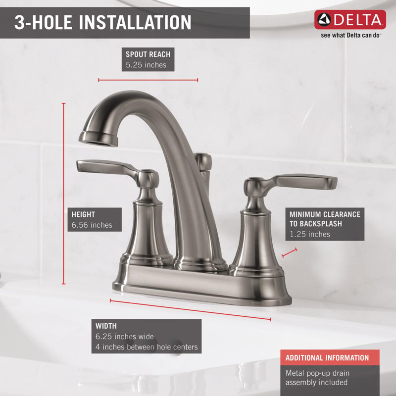 Woodhurst Centerset Bathroom Faucet with Drain Assembly, Stainless Steel, None