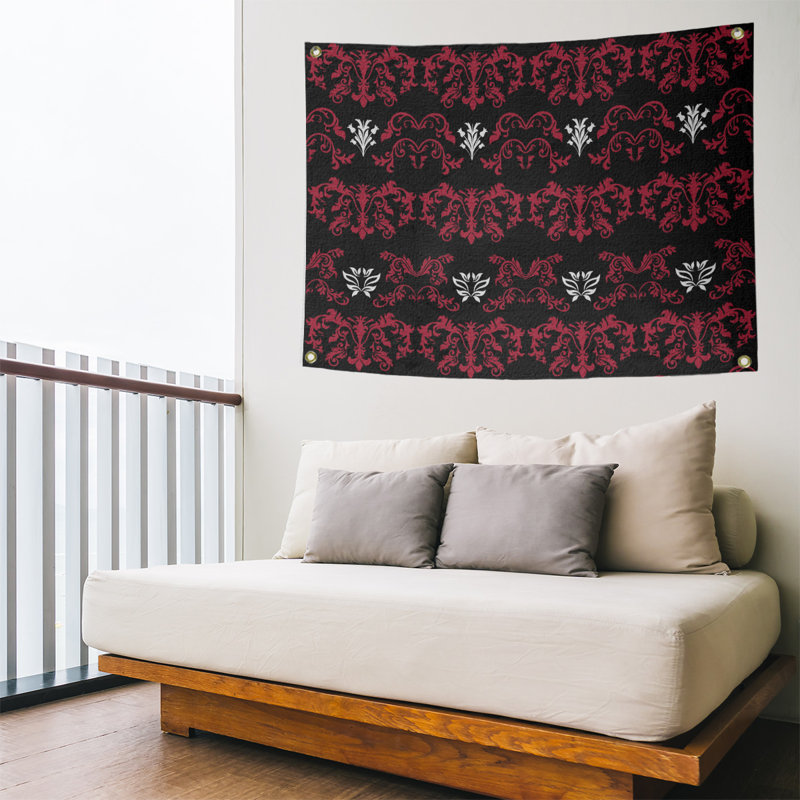Tapisserie baroque polyester polyester, H 26 po x l 36 po, Noir / rouge foncé / blanc