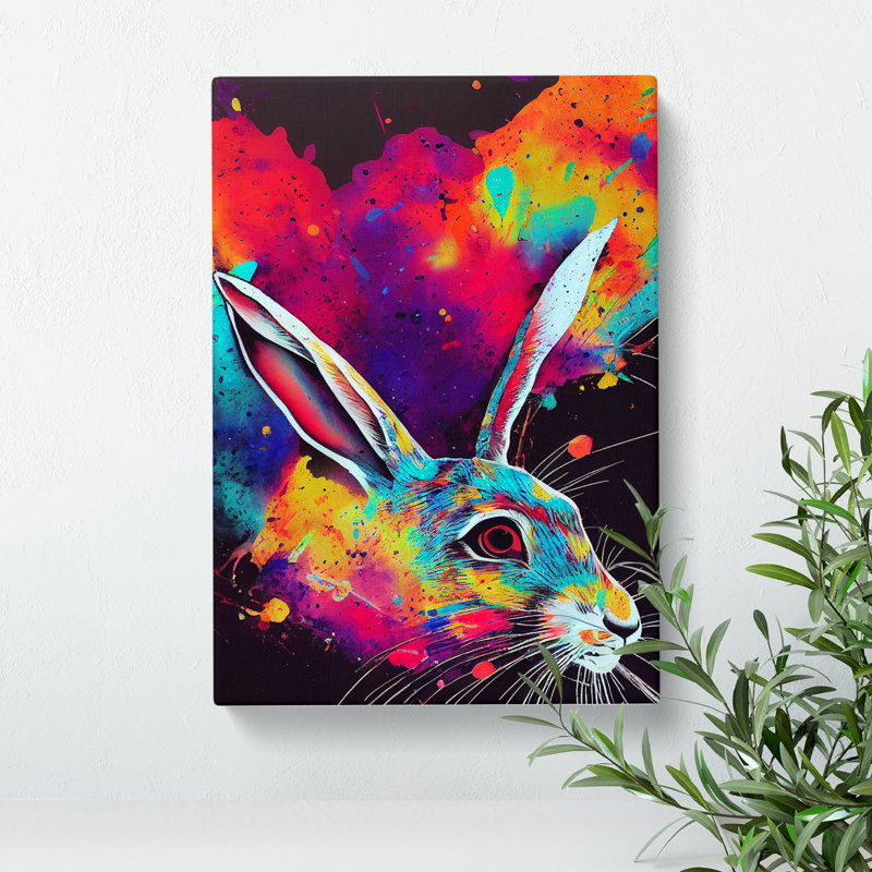 Paint Splashed Hare No.1 - Wrapped Canvas, 50cm H x 35cm W x 3cm D