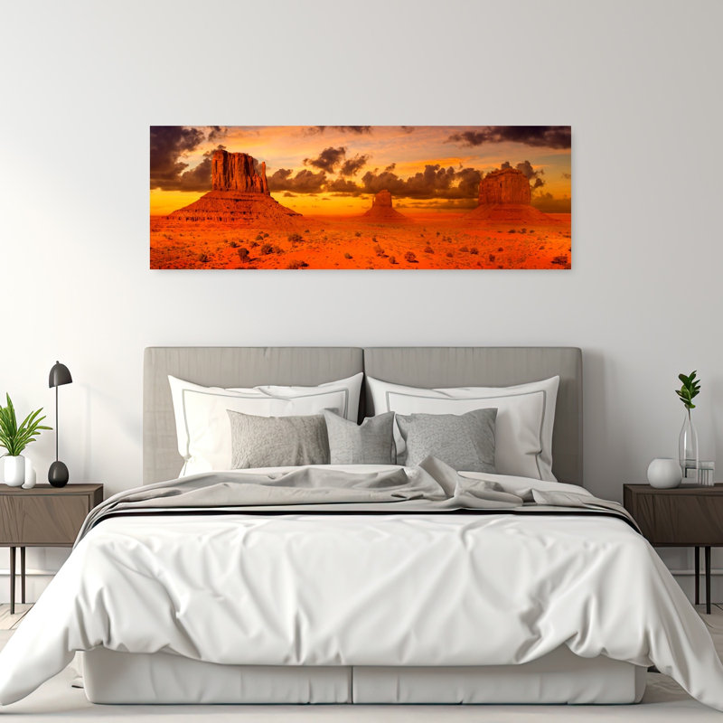 «Red Rock Desert», coucher de soleil, paysage abstrait dramatique et tranquille, art mural, H 20 po x l 60 po
