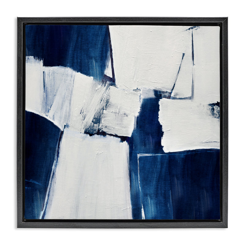 Bleu brossé abstrait brossé, Cadre flottant noir de jais, H 18 po x l 18 po